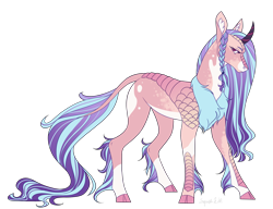 Size: 3250x2500 | Tagged: safe, artist:squishkitti, oc, oc only, unnamed oc, kirin, g4, adoptable, alternate versions at source, braid, chest fluff, cloven hooves, coat markings, colored, colored belly, colored chest fluff, colored ear fluff, colored eyebrows, colored hooves, colored horn, colored pinnae, curved horn, ear fluff, eyelashes, facial markings, female, female oc, flat colors, frown, gradient mane, gradient tail, grid adoptable, high res, hooves, horn, interspecies offspring, kirin oc, leg fluff, leg markings, lidded eyes, long mane, long tail, looking at you, looking back, magenta eyes, magical lesbian spawn, narrowed eyes, no catchlights, offspring, pale belly, parent:princess cadance, parent:rain shine, parents:cadanshine, pink coat, pink hooves, profile, signature, simple background, small horn, snip (coat marking), socks (coat markings), solo, standing, striped horn, tail, tied mane, transparent background, two toned horn, two toned mane, two toned tail, unicorn horn, wavy mane, wavy tail, white belly