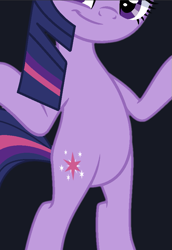 Size: 603x874 | Tagged: safe, artist:savage-bases, artist:twilyisbestpone, edit, twilight sparkle, pony, unicorn, g4, belly, bipedal, cropped, looking at you, pictures of bellies, round belly, shrug, smiling, solo, unicorn twilight