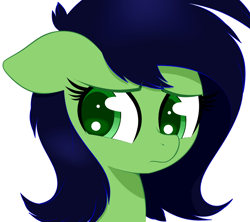 Size: 2120x1882 | Tagged: safe, artist:scandianon, oc, oc only, oc:filly anon, earth pony, pony, bust, concerned, eyebrows, eyebrows visible through hair, female, filly, foal, looking to the left, reaction image, simple background, solo, white background