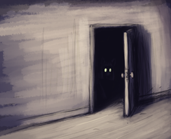 Size: 2550x2070 | Tagged: safe, artist:t72b, pony, dark, door, doorway, female, glowing, glowing eyes, indoors, limited palette, mare, shadow