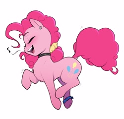 Size: 3912x3760 | Tagged: safe, artist:captainpudgemuffin, pinkie pie, earth pony, pony, g4, anklet, blushing, chest fluff, chokerpie, cute, diapinkes, ear piercing, earring, emanata, eyes closed, female, jewelry, mare, music notes, open mouth, piercing, scrunchie, simple background, singing, smiling, solo, white background