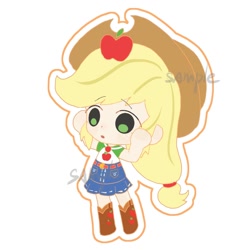 Size: 1500x1500 | Tagged: safe, artist:luza, applejack, human, equestria girls, g4, :o, applejack's hat, blonde hair, chibi, cowboy hat, green eyes, hat, humanized, open mouth, simple background, solo, white background