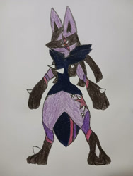 Size: 774x1032 | Tagged: safe, artist:simbiothero, twilight sparkle, lucario, g4, pokefied, pokémon, solo, species swap, traditional art, twilicario