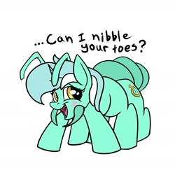 Size: 2200x2200 | Tagged: safe, artist:rocket-lawnchair, lyra heartstrings, ant, ant pony, insect, original species, g4, blushing, dialogue, female, lyrant, mare, simple background, solo, species swap, talking to viewer, white background