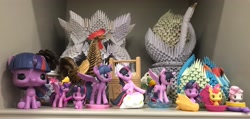 Size: 4028x1918 | Tagged: safe, photographer:jess181307, apple bloom, sweetie belle, twilight sparkle, alicorn, earth pony, pony, unicorn, g4, female, funko, funko pop!, horn, irl, mare, photo, toy, twilight sparkle (alicorn)