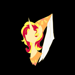 Size: 2048x2048 | Tagged: safe, artist:jess181307, sunset shimmer, pony, unicorn, g4, black background, bust, hat, hennin, horn, no face, portrait, simple background, solo