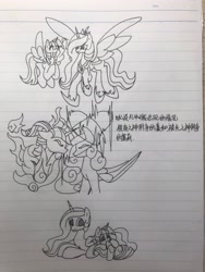 Size: 3024x4032 | Tagged: safe, artist:jess181307, princess cadance, twilight sparkle, alicorn, pony, g4, chinese, duo, female, mare, pen drawing, photo, talking, text, traditional art, twilight sparkle (alicorn)