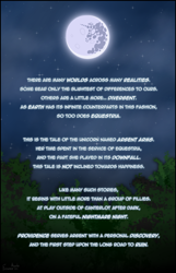 Size: 1600x2480 | Tagged: safe, artist:argent arms, comic:foeslayer, forest, forest background, mare in the moon, moon, nature, night, night sky, sky, stars, text, tree