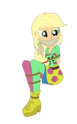 Size: 2000x3227 | Tagged: safe, artist:nie-martw-sie-o-mnie, applejack, human, equestria girls, g4, my little pony equestria girls: rainbow rocks, applesub, bondage, bound and gagged, cloth gag, female, femsub, freckles, gag, rope, rope bondage, simple background, skinny, solo, submissive, thin, tied up, transparent background