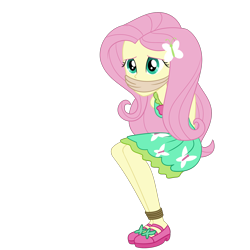 Size: 2000x2000 | Tagged: safe, artist:nie-martw-sie-o-mnie, fluttershy, human, equestria girls, g4, my little pony equestria girls: friendship games, bondage, bound and gagged, butterfly hairpin, cloth gag, clothes, dress, female, femsub, fluttersub, gag, rope, rope bondage, school spirit, simple background, skinny, solo, submissive, thin, tied up, transparent background