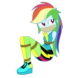 Size: 2000x2000 | Tagged: safe, artist:nie-martw-sie-o-mnie, rainbow dash, human, equestria girls, g4, my little pony equestria girls: rainbow rocks, bondage, bound and gagged, cloth gag, dashsub, female, femsub, gag, rope, rope bondage, simple background, solo, submissive, tied up, transparent background