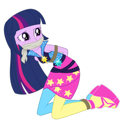 Size: 2500x2500 | Tagged: safe, artist:nie-martw-sie-o-mnie, twilight sparkle, human, equestria girls, g4, my little pony equestria girls: rainbow rocks, bondage, bound and gagged, cloth gag, female, femsub, gag, kneeling, rope, rope bondage, shoes, simple background, solo, submissive, tied up, transparent background, twisub, wedge heel