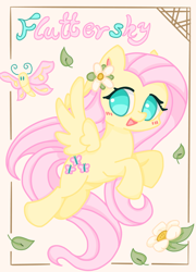 Size: 2156x3000 | Tagged: safe, artist:肝到驾崩, derpibooru exclusive, fluttershy, butterfly, pegasus, g4, cute, flower, flying, leaves, wings