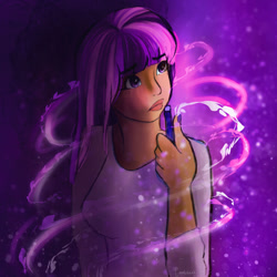 Size: 1280x1280 | Tagged: safe, artist:caritoox, twilight sparkle, human, g4, clothes, dark skin, female, humanized, magic, nail polish, palindrome get, pencil, shirt, solo