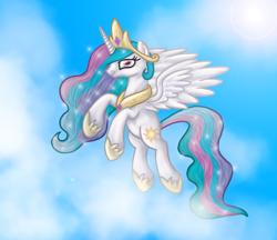 Size: 914x789 | Tagged: safe, artist:commypink, princess celestia, alicorn, pony, g4, 2012, artifact, female, mare, sky, solo