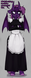 Size: 784x1972 | Tagged: safe, artist:marsminer, oc, oc only, pony, succubus, anthro, angry, clothes, dress, horns, maid, makeup, running makeup, solo