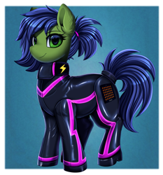 Size: 3419x3664 | Tagged: safe, artist:pridark, oc, oc only, oc:gray hat, earth pony, pony, earth pony oc, green eyes, latex, latex suit, passepartout, solo