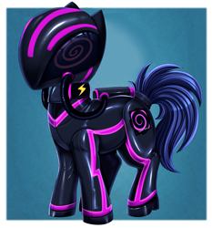 Size: 3419x3664 | Tagged: safe, alternate version, artist:pridark, oc, oc only, oc:gray hat, earth pony, pony, earth pony oc, helmet, latex, latex suit, passepartout, solo