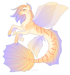 Size: 3000x3250 | Tagged: safe, artist:squishkitti, oc, oc only, oc:ocean glow, seapony (g4), g4, adoptable, beanbrows, blue eyes, coat markings, colored, colored belly, colored hooves, cream belly, eyebrows, eyelashes, facial markings, female, female oc, fin ears, fin wings, fins, flat colors, flowing mane, four wings, gradient mane, gradient tail, hooves, interspecies offspring, lidded eyes, looking back, mare, mare oc, multicolored mane, multicolored tail, multiple wings, next generation, no catchlights, offspring, orange coat, pale belly, parent:prince blueblood, parent:queen novo, profile, purple hooves, seapony oc, signature, simple background, slender, smiling, solo, striped, striped mane, striped tail, stripes, tail, thin, transparent background, transparent wings, wings