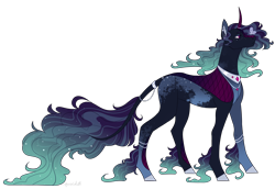 Size: 4000x2750 | Tagged: safe, artist:squishkitti, oc, oc only, hybrid, kirin, g4, adoptable, blue coat, body freckles, colored, colored ear fluff, colored fetlocks, colored hooves, colored horn, colored pinnae, concave belly, ear fluff, ear piercing, earring, ethereal fetlocks, ethereal mane, eye markings, eyelashes, flat colors, freckles, gradient fetlocks, gradient mane, gradient tail, high res, hooves, horn, horn ring, hybrid oc, interspecies offspring, jewelry, kirin oc, leg markings, leonine tail, magical lesbian spawn, no catchlights, offspring, parent:princess luna, parent:rain shine, parents:rainuna, peytral, piercing, pink eyes, profile, ring, signature, simple background, slender, solo, sparkly fetlocks, sparkly mane, sparkly tail, standing, starry fetlocks, starry mane, starry tail, striped mane, striped tail, tail, tail jewelry, thin, thin tail, transparent background, unicorn horn, wall of tags, wavy mane, wavy tail, white hooves