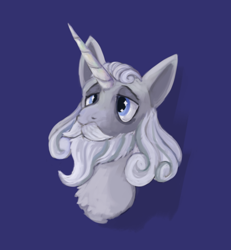 Size: 642x695 | Tagged: safe, artist:acura, star swirl the bearded, unicorn, g4, beard, blue background, bust, facial hair, horn, male, moustache, portrait, simple background, solo, stallion