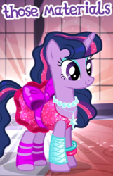 Size: 348x542 | Tagged: safe, gameloft, twilight sparkle, alicorn, pony, g4, my little pony: magic princess, 80s, cropped, english, material girl, meme, pop princess twilight, retro twilight sparkle, solo, text, twilight sparkle (alicorn), wow! glimmer