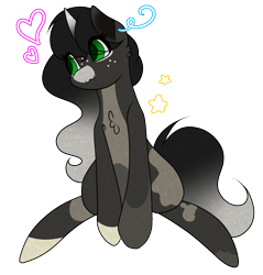 Size: 808x845 | Tagged: safe, artist:gnocchicavearts, oc, oc only, oc:obsidian limelight, crystal pony, pony, unicorn, :3, countershading, floating heart, heart, horn, looking to the left, simple background, solo, transparent background