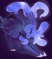 Size: 3000x3405 | Tagged: safe, artist:jezebel_remedy, princess luna, alicorn, pony, g4, behaving like a cat, eyes closed, face down ass up, female, mare, solo, spread wings, stretching, wings