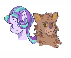 Size: 1460x1200 | Tagged: safe, artist:wimple, starlight glimmer, cat, unicorn, g4, bramblestar, female, horn, male, simple background, warrior cats, white background