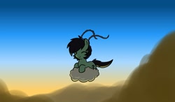 Size: 1531x897 | Tagged: safe, artist:neuro, oc, oc only, oc:filly anon, earth pony, pony, cloud, cute, dragon ball, eyes closed, female, filly, flying, foal, kinto'un, lying down, lying on a cloud, on a cloud, smiling, solo, tail, windswept tail