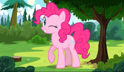 Size: 1127x658 | Tagged: safe, artist:jhayarr23, artist:oblivionfall, pinkie pie, earth pony, pony, g4, female, mare, one eye closed, solo, wink