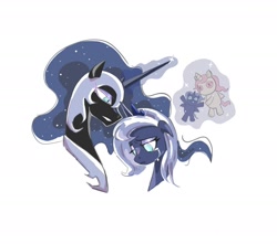 Size: 1939x1717 | Tagged: safe, artist:daogebuzai, nightmare moon, princess luna, alicorn, pony, g4, duo, female, filly, foal, mare, simple background, white background