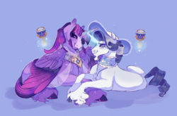 Size: 4423x2926 | Tagged: safe, artist:glorymoon, rarity, twilight sparkle, alicorn, pony, unicorn, g4, alcohol, cloven hooves, collar, duo, duo female, facial hair, female, glass, goatee, hat, horn, lesbian, magic, peytral, ship:rarilight, shipping, twilight sparkle (alicorn), unshorn fetlocks, wine, wine glass