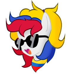 Size: 1500x1500 | Tagged: safe, artist:archooves, oc, oc only, oc:camila, pegasus, pony, colombia, nation ponies, ponified, simple background, solo, sunglasses, transparent background