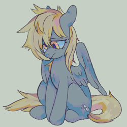 Size: 1464x1461 | Tagged: safe, artist:numetalalicorn, derpy hooves, pegasus, pony, g4, female, green background, mare, old art, partially open wings, sad, simple background, sitting, solo, wings