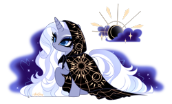 Size: 5715x3456 | Tagged: safe, artist:afterglory, oc, oc only, unnamed oc, pony, unicorn, g4, adoptable, adoptable open, alternate versions at source, base used, blue coat, blue eyes, blue eyeshadow, cloak, clothes, colored eyelashes, design, ethereal mane, eyelashes, eyeshadow, female, female oc, for sale, frown, horn, impossibly long mane, impossibly long tail, long mane, long tail, looking up, magic, magical lesbian spawn, makeup, mare oc, multicolored mane, multicolored tail, offspring, parent:princess luna, parent:trixie, parents:luxie, raised hoof, signature, simple background, standing on three hooves, starry mane, starry tail, tail, thick eyelashes, transparent background, unicorn horn, witch, witch costume