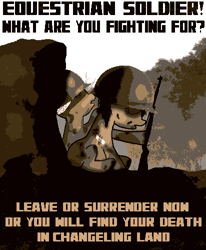 Size: 412x499 | Tagged: safe, artist:rotexun, pony, equestria at war mod, gun, hearts of iron 4, hoi4, military pony, parody, poster, poster parody, propaganda, propaganda parody, propaganda poster, soldier pony, weapon, world war i, world war ii