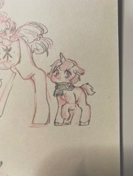 Size: 1733x2310 | Tagged: safe, artist:gulixingenatasha, pony, unicorn, duo, foal, horn, pencil drawing, photo, sketch, solo focus, traditional art