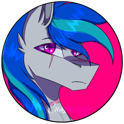 Size: 600x600 | Tagged: safe, artist:chazmazda, oc, oc only, bat pony, pony, bat pony oc, cel shading, commission, commission open, frown, icon, long hair, scar, shading, simple background, transparent background