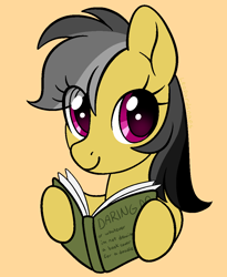 Size: 900x1100 | Tagged: safe, alternate version, artist:leopardsnaps, daring do, pegasus, pony, g4, book, brown background, cute, daring dorable, looking at you, missing accessory, simple background, smiling, solo