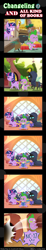 Size: 600x3263 | Tagged: safe, artist:vavacung, spike, twilight sparkle, changeling, dragon, pony, unicorn, comic:changeling and all kind of books, g4, book, comic, female, golden oaks library, horn, male, pointy ponies, unicorn twilight, wingless spike