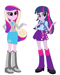 Size: 477x597 | Tagged: safe, artist:clonetropsrule344, artist:selenaede, princess cadance, twilight sparkle, equestria girls, g4, boots, clothes, duo, duo female, eqg promo pose set, female, high heel boots, shirt, shoes, simple background, sisters-in-law, skirt, white background