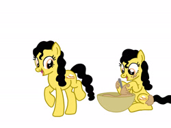 Size: 2732x2048 | Tagged: safe, artist:creativa-artly01, earth pony, g4, black hair, black mane, black tail, bowl, cooking, curly hair, curly mane, curly tail, cute, disney, disney princess, female, princess tiana, simple background, solo, tail, tiana, white background