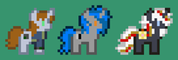 Size: 680x230 | Tagged: safe, artist:gmodponies, oc, oc only, oc:homage, oc:littlepip, oc:velvet remedy, pony, unicorn, fallout equestria, digital art, green background, horn, pixel art, simple background, trio