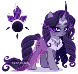 Size: 2092x1991 | Tagged: safe, artist:gihhbloonde, oc, oc only, unnamed oc, pony, unicorn, blue sclera, circlet, clothes, colored sclera, curved horn, eye clipping through hair, female, glowing, glowing mane, glowing tail, gradient horn, grid adoptable, horn, jewelry, mare, necklace, offspring, parent:king sombra, parent:rarity, parents:sombrarity, purple eyes, see-through, simple background, slit pupils, solo, sombra eyes, tail, transparent background, transparent skirt