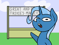 Size: 2048x1561 | Tagged: safe, artist:ewoudcponies, trixie, pony, unicorn, g4, female, horn, mare, meme, outdoors, pointing, solo, soyjaks pointing, text, wojak