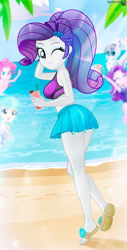 Size: 793x1558 | Tagged: safe, artist:charliexe, coco pommel, coloratura, pinkie pie, rarity, starlight glimmer, human, equestria girls, equestria girls specials, g4, my little pony equestria girls: forgotten friendship, adorasexy, alternate hairstyle, ass, bangs, bare shoulders, beach, blurry background, breasts, busty rarity, butt, clothes, cloud, countess coloratura, crepuscular rays, curly hair, cute butt, diamond, drink, equestria girls-ified, eyeshadow, feet, female, hairclip, legs, looking at you, makeup, midriff, ocean, one eye closed, outdoors, palm tree, ponytail, rarity's blue sarong, rarity's purple bikini, rearity, sand, sandals, sarong, sexy, sky, sleeveless, smiling, smiling at you, solo focus, straw, swimsuit, toes, tree, water, wink