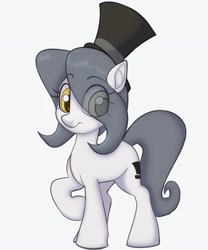 Size: 1706x2048 | Tagged: safe, artist:mushy, oc, oc only, oc:hattsy, earth pony, pony, doodle, female, gift art, hat, mare, raised hoof, simple background, solo, tail, top hat, white background