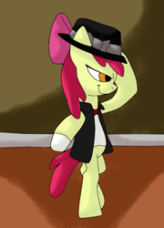 Size: 692x962 | Tagged: safe, artist:mojo1985, apple bloom, earth pony, pony, beat it pmv, g4, billie jean, bipedal, evil smile, female, filly, foal, hat, michael jackson, smiling