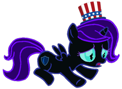 Size: 602x439 | Tagged: safe, artist:alexlayer, artist:bronyboy, artist:luismi c3a, editor:railpony, editor:taionafan369, oc, oc only, oc:nyx, alicorn, pony, alicorn oc, box critters, female, female oc, filly, filly oc, foal, hat, horn, pony oc, simple background, slit pupils, solo, spread wings, top hat, transparent background, uncle sam, united states, wings